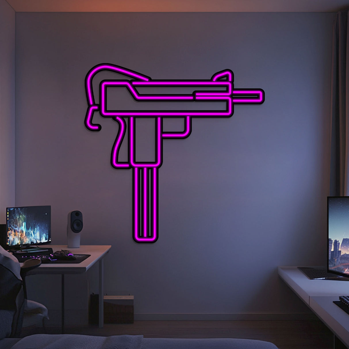 Uzi Metal Neon Weapon Wall Art - NCN0064