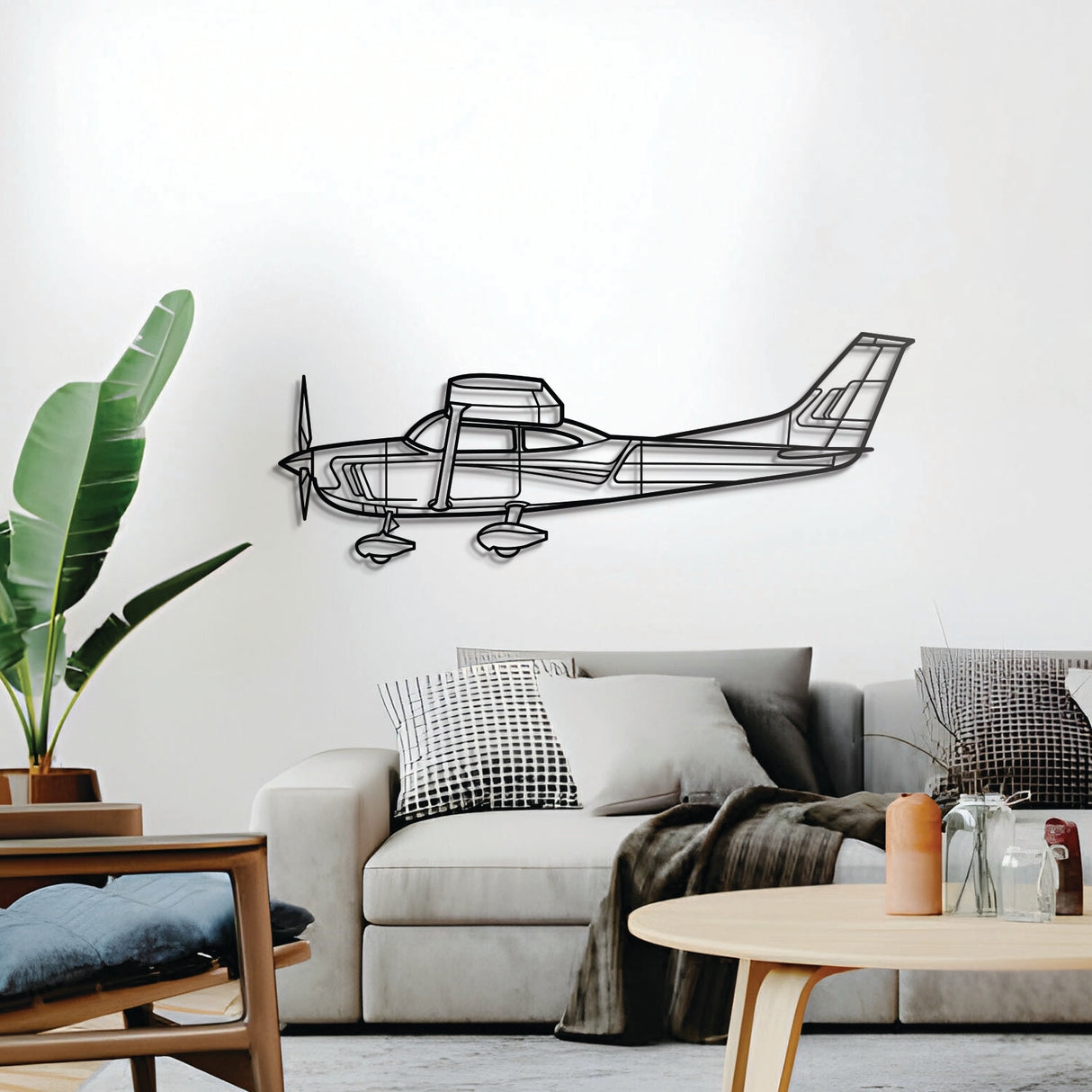 C‑182 Skylane silhouette cut from laser‑cut 2 mm textured steel with matte finish and subtle 3D elevation