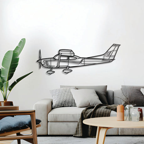 C‑182 Skylane silhouette cut from laser‑cut 2 mm textured steel with matte finish and subtle 3D elevation