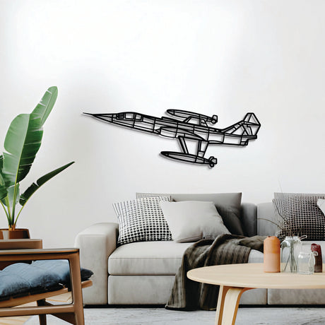 2 mm steel F‑104G Starfighter wall art, laser-cut matte finish, floats 1 cm off wall for dramatic 3D effect