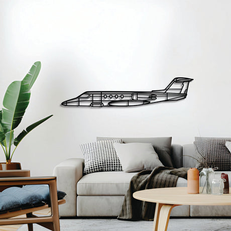 2 mm steel Learjet 25D wall art, matte finish, floats ~1 cm off wall for dramatic 3D depth and shadow