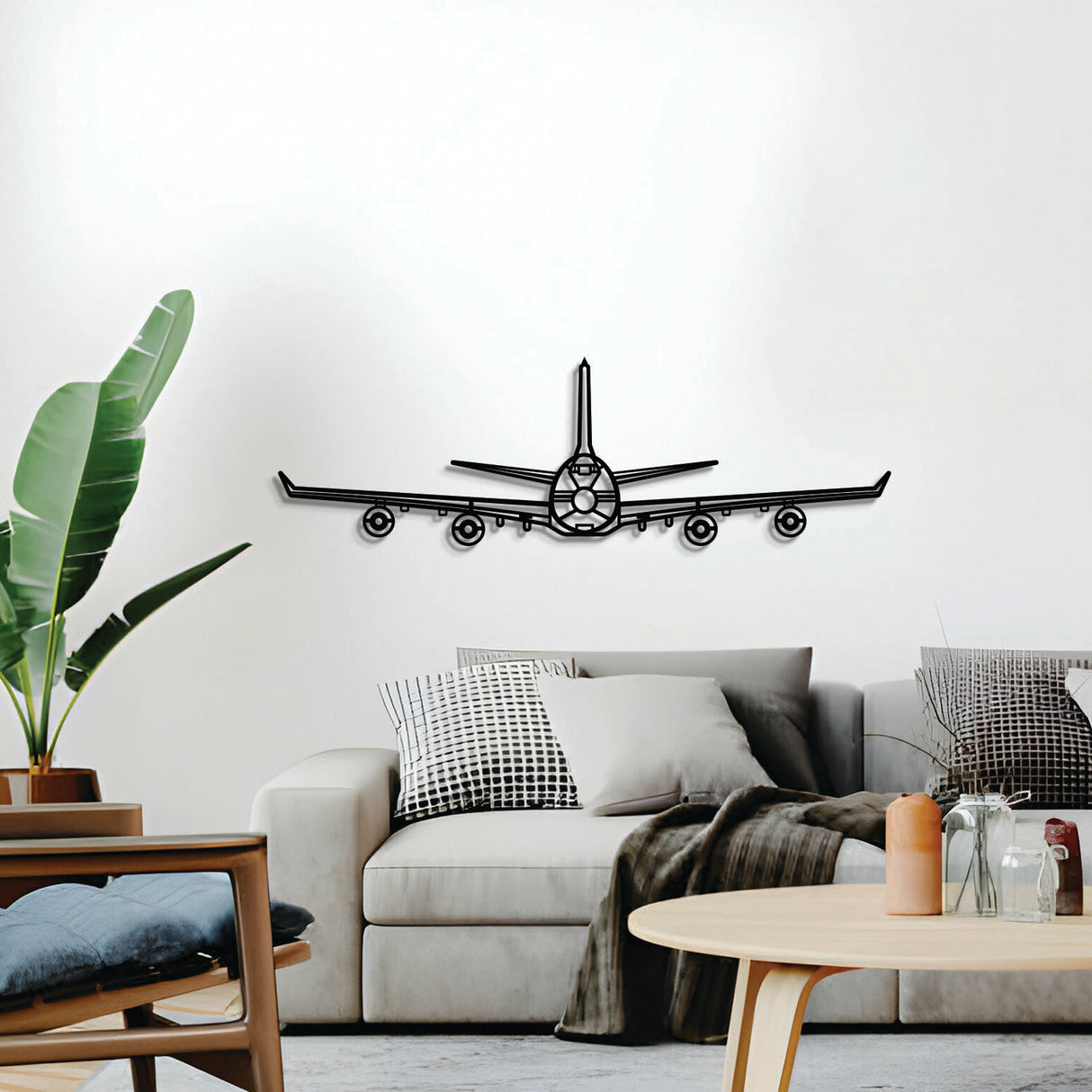 2 mm steel 747 wall art, powder‑coated matte finish, floats ~1 cm off wall for dramatic 3D depth and shadow play