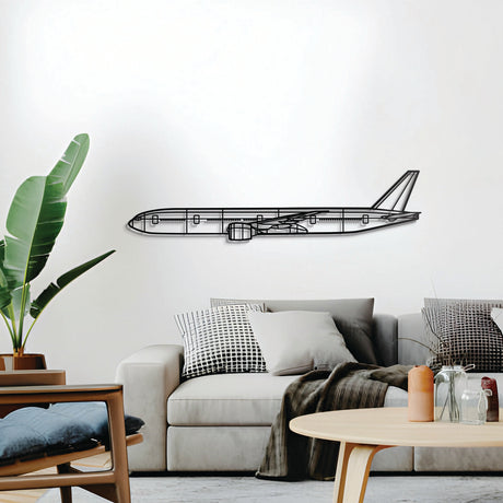 Boeing 777‑300ER angled wall art — laser‑cut steel with matte finish and 1 cm elevation