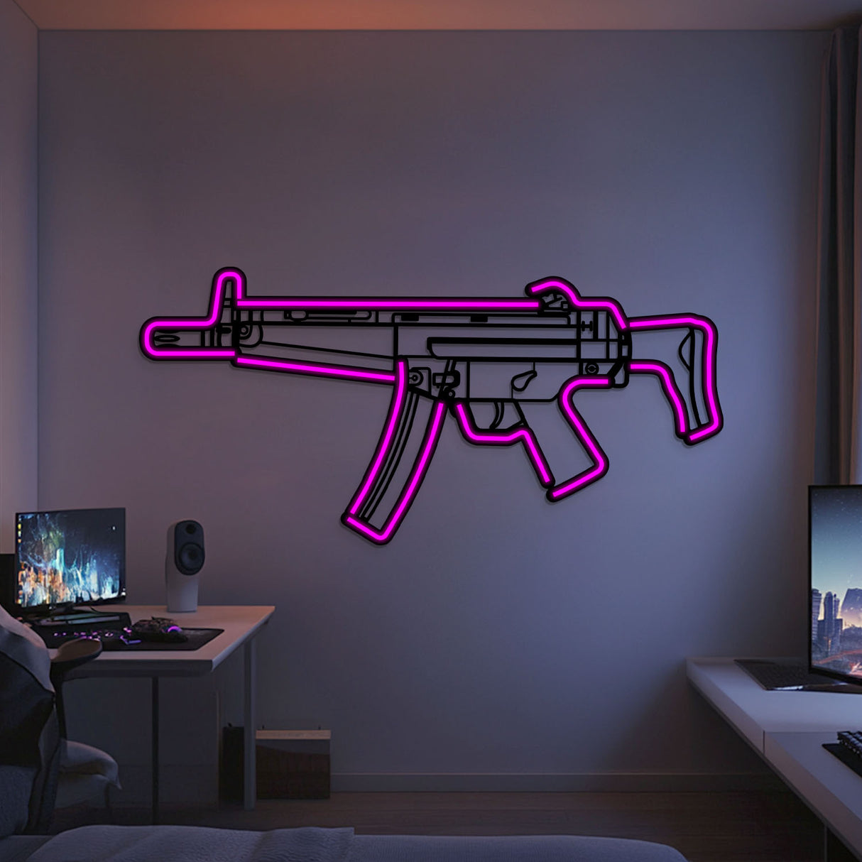 MP5 Metal Neon Weapon Wall Art - NCN0067