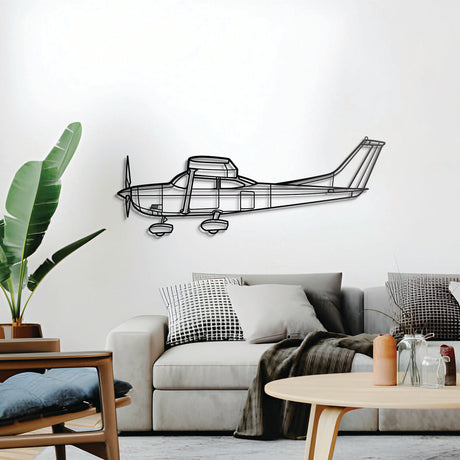 Minimalist Cessna 182P Skylane silhouette — slightly elevated from the wall for visual depth