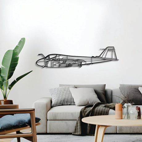 Minimalist A‑6 Intruder metal art — slightly elevated off the wall for a sleek 3D look