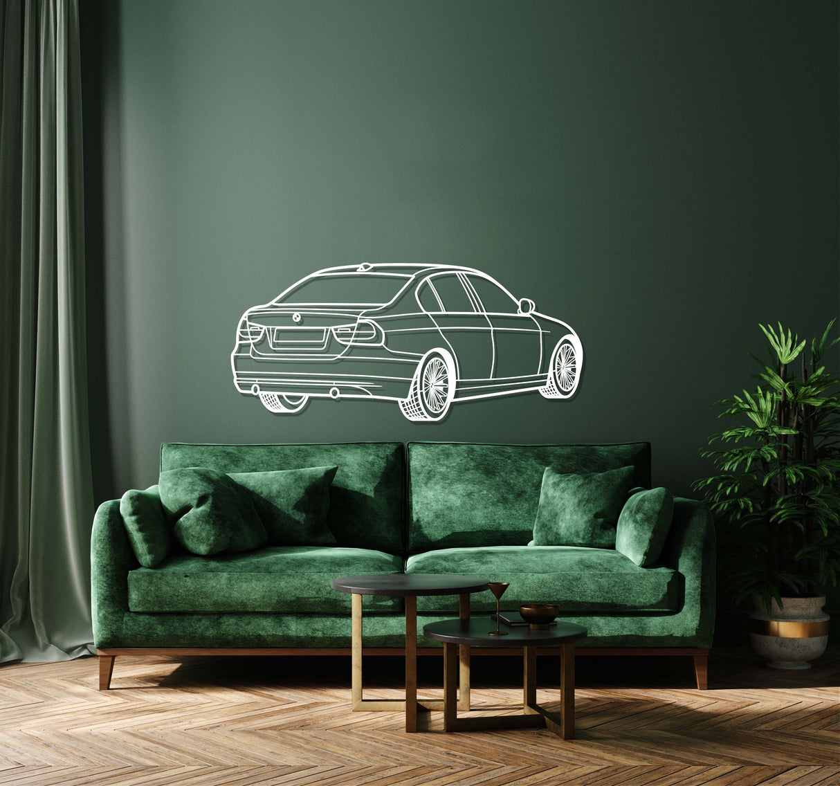 E90 Back View Perspective Metal Car Wall Art - NC1229