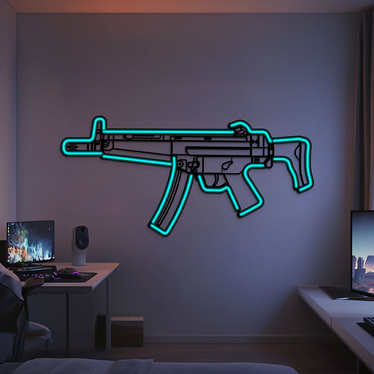 MP5 Metal Neon Weapon Wall Art - NCN0067