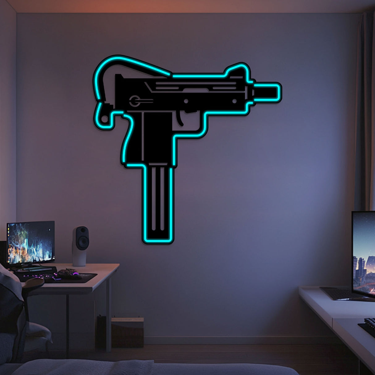 Uzi Metal Neon Weapon Wall Art - NCN0064