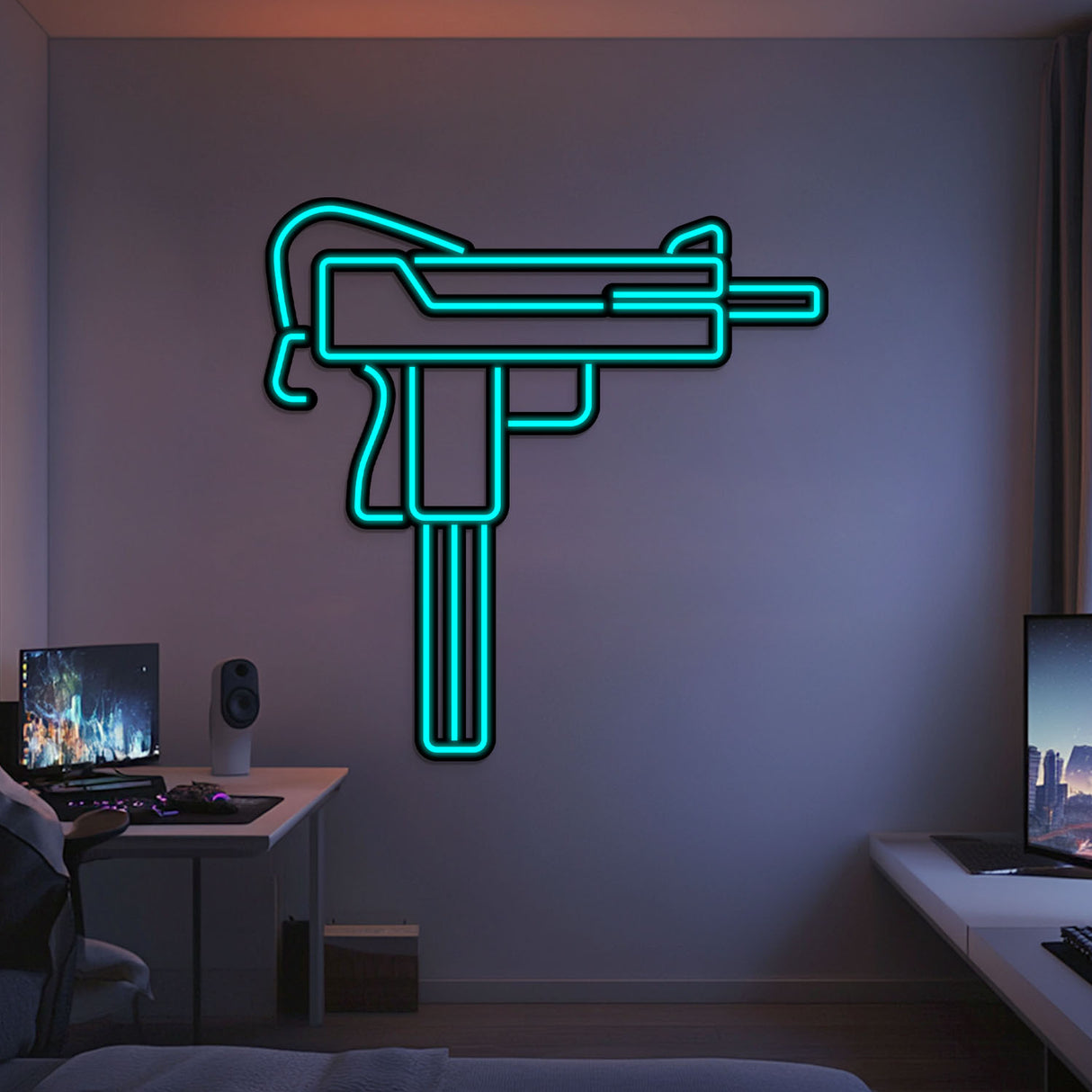 Uzi Metal Neon Weapon Wall Art - NCN0064