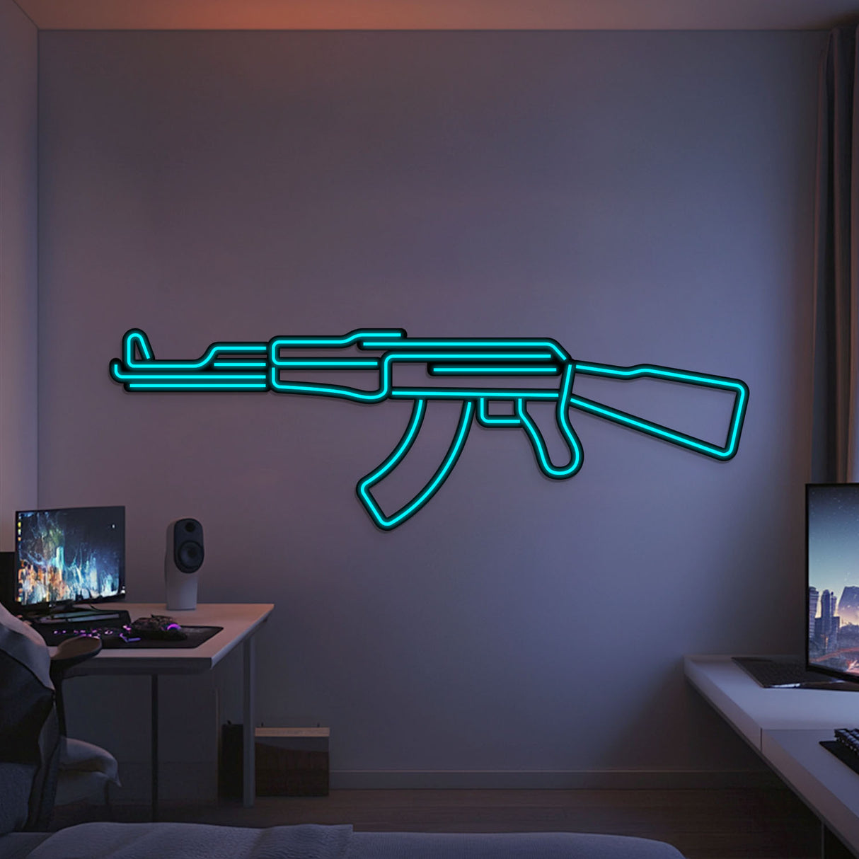 AK-47 Metal Neon Weapon Wall Art - NCN0061