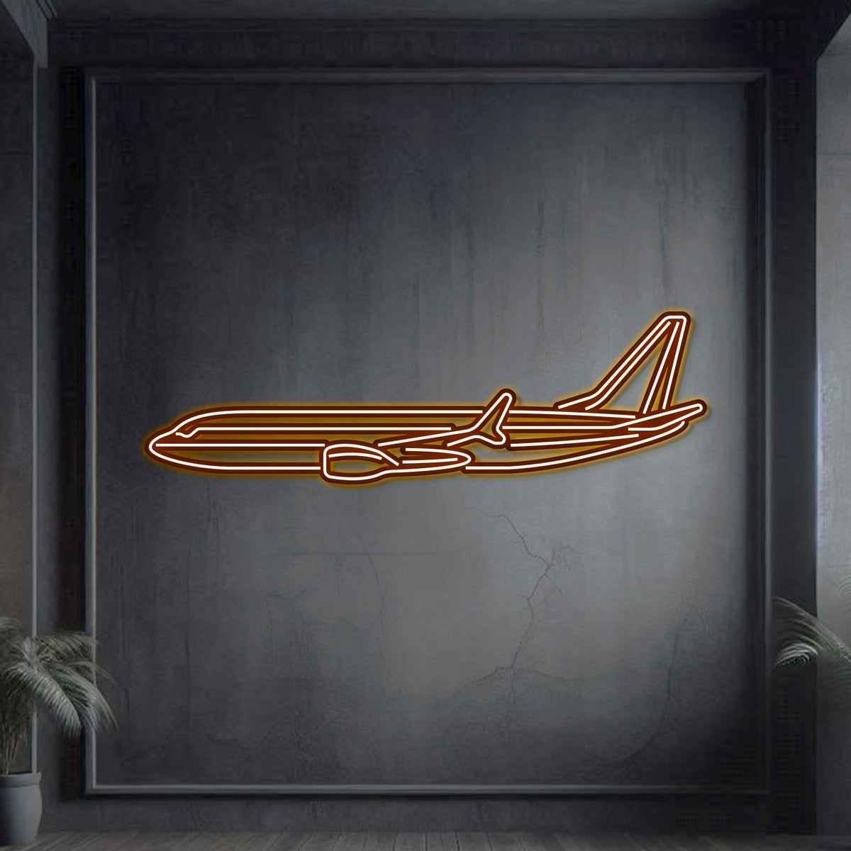 737 metal neon wall decor, textured matte steel lifted 1 cm for sleek floating aviation design