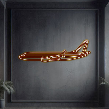 737 metal neon wall decor, textured matte steel lifted 1 cm for sleek floating aviation design