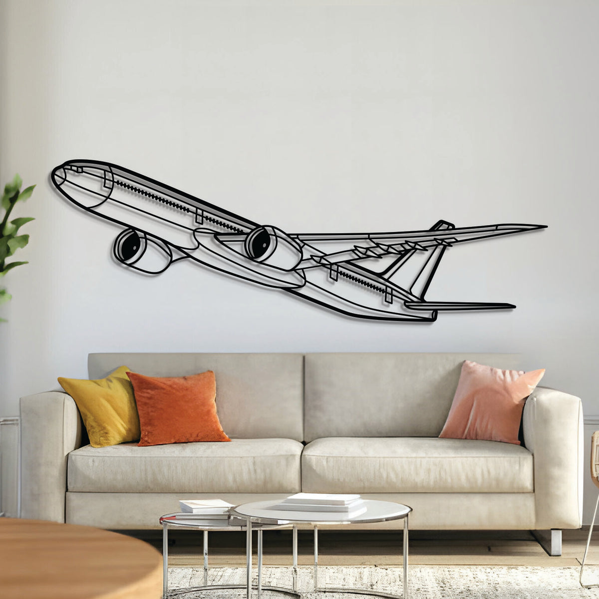 Boeing 777‑9 airliner angle metal wall art – laser‑cut 2 mm steel, textured matte powder‑coat finish, ready to hang