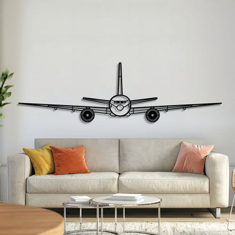 Boeing 777 front view metal wall art – laser‑cut 2 mm steel, textured matte powder‑coat finish, ready to hang