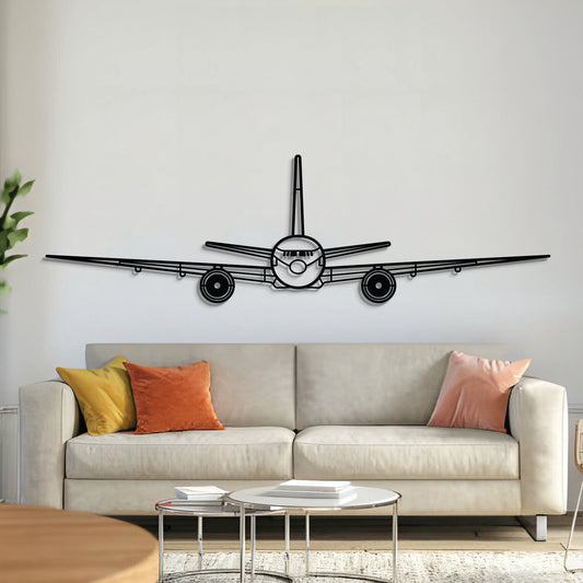 Boeing 777 front view metal wall art – laser‑cut 2 mm steel, textured matte powder‑coat finish, ready to hang