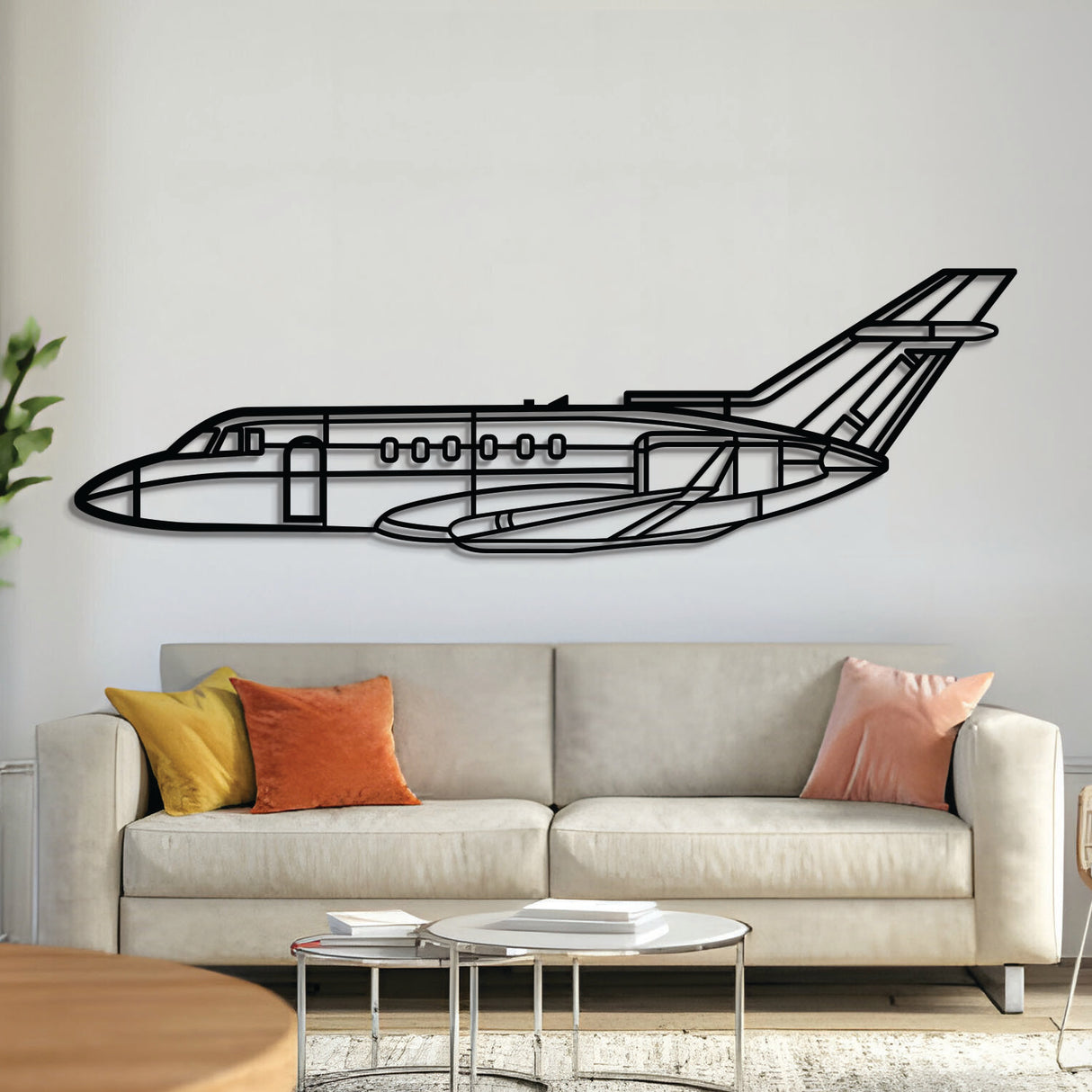 Hawker 900XP midsize business jet front-view wall art, laser‑cut 2 mm steel with matte textured finish and dramatic 3D elevation