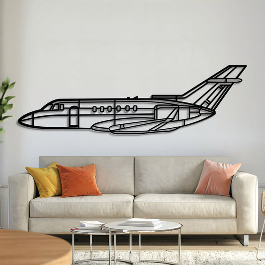 Hawker 900XP midsize business jet front-view wall art, laser‑cut 2 mm steel with matte textured finish and dramatic 3D elevation