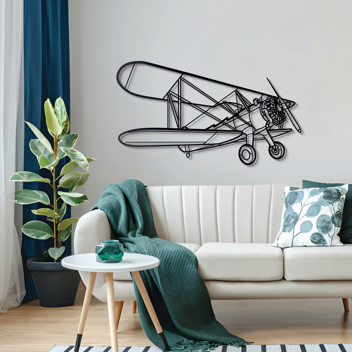 Modern Model 75 naval trainer wall art – biplane steel aircraft art, perfect gift for aviation enthusiasts