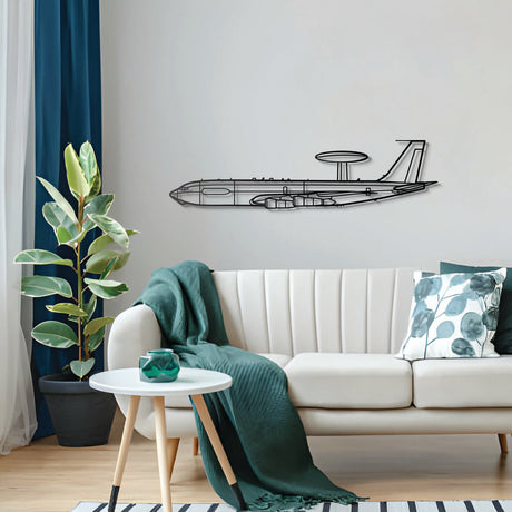 Laser-cut steel E-3C Sentry wall art – sleek black AWACS airplane artwork with 3D floating effect