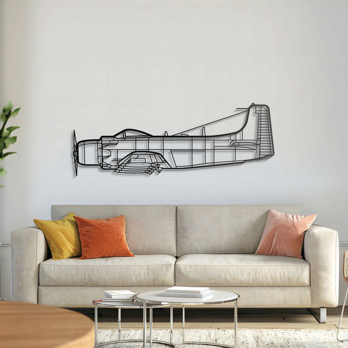 A‑1H Skyraider metal aircraft wall art in 2 mm laser‑cut steel with matte powder‑coated textured finish and 3D elevation screws