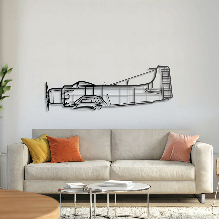 A‑1H Skyraider metal aircraft wall art in 2 mm laser‑cut steel with matte powder‑coated textured finish and 3D elevation screws