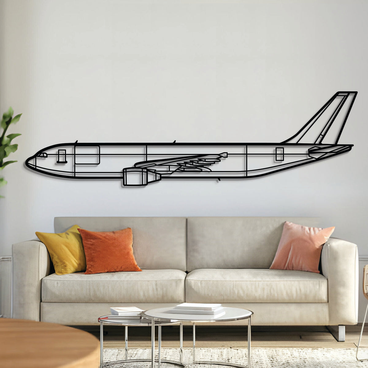 Airbus A300-600F freighter metal wall art – laser-cut matte black steel cargo jet silhouette décor