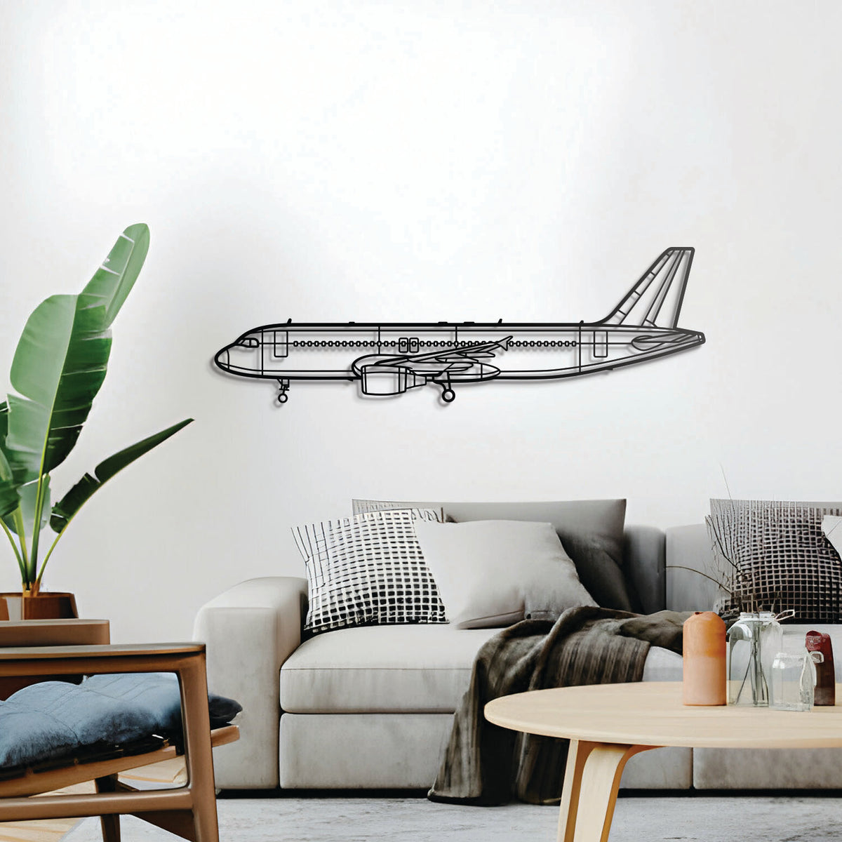 A320 CFM56 airliner silhouette wall art – powder‑coated steel piece handcrafted for aviation enthusiasts