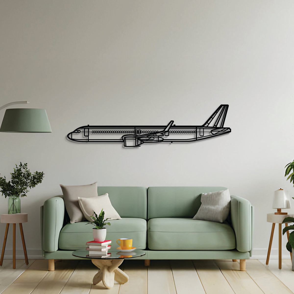 2 mm steel A321‑251NX wall art, matte finish, floats ~1 cm off wall for stunning 3D depth and shadow play
