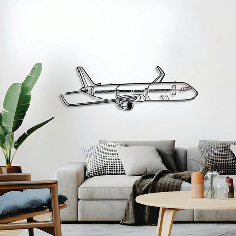 Modern Airbus A321 Neo silhouette in metal – elevation screws lift the piece 1 cm from wall for 3D effect