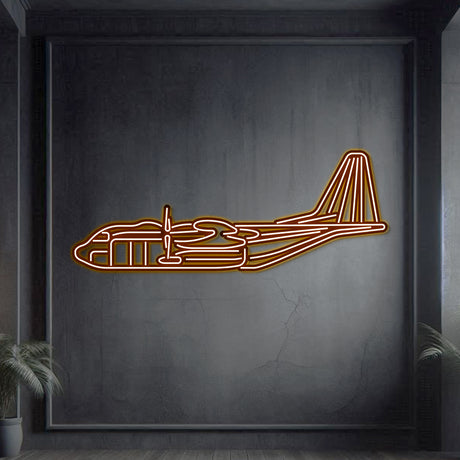 AC-130J Ghostrider metal neon gunship wall art, textured matte steel, raised 1 cm for floating 3D look