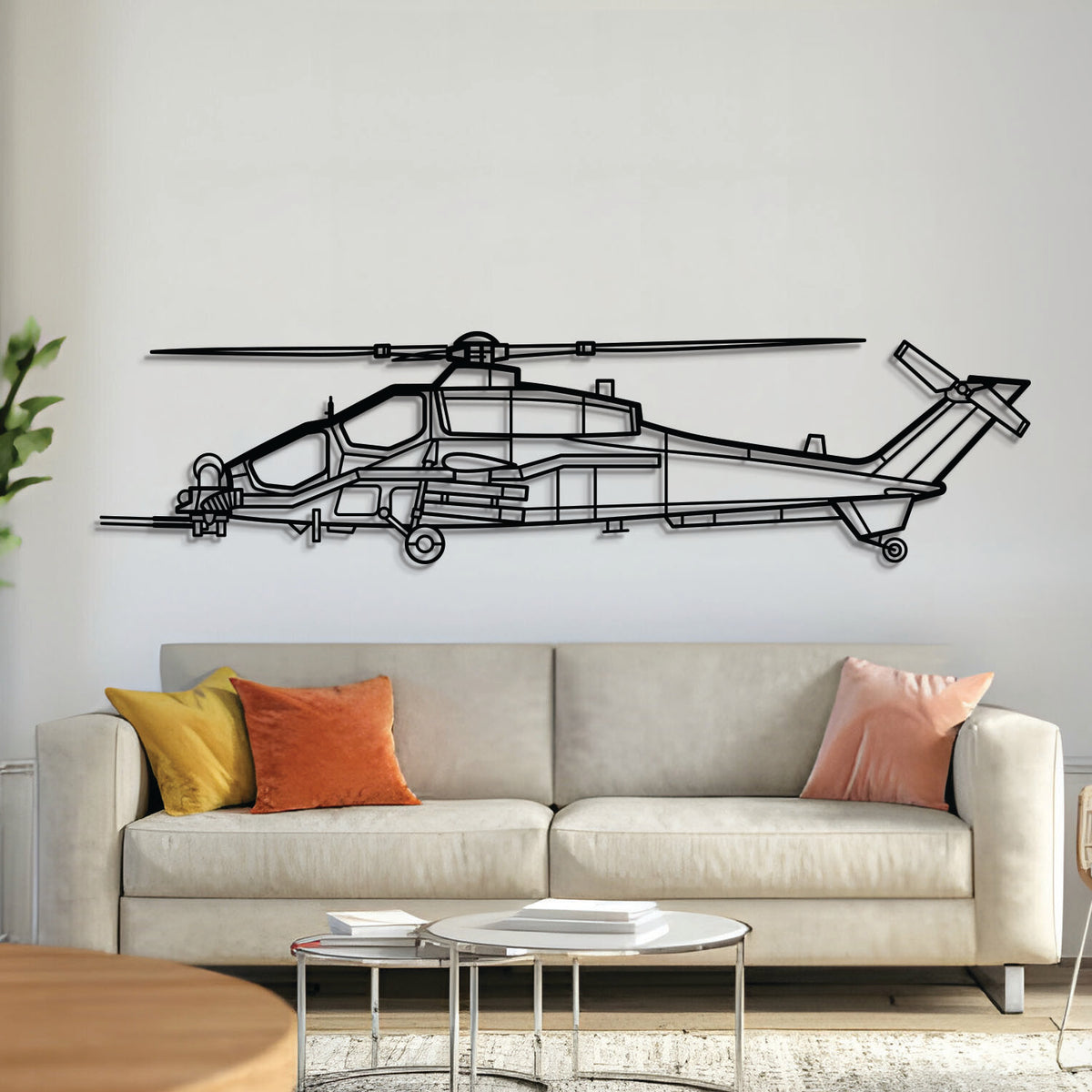 Agusta A129D Mangusta Italian attack helicopter silhouette – laser-cut 2 mm steel, textured matte powder-coat finish, ready to hang