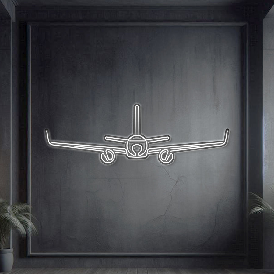A320 Neo laser-cut metal neon aircraft wall art, 2 mm steel with matte powder coat and floating 3D look