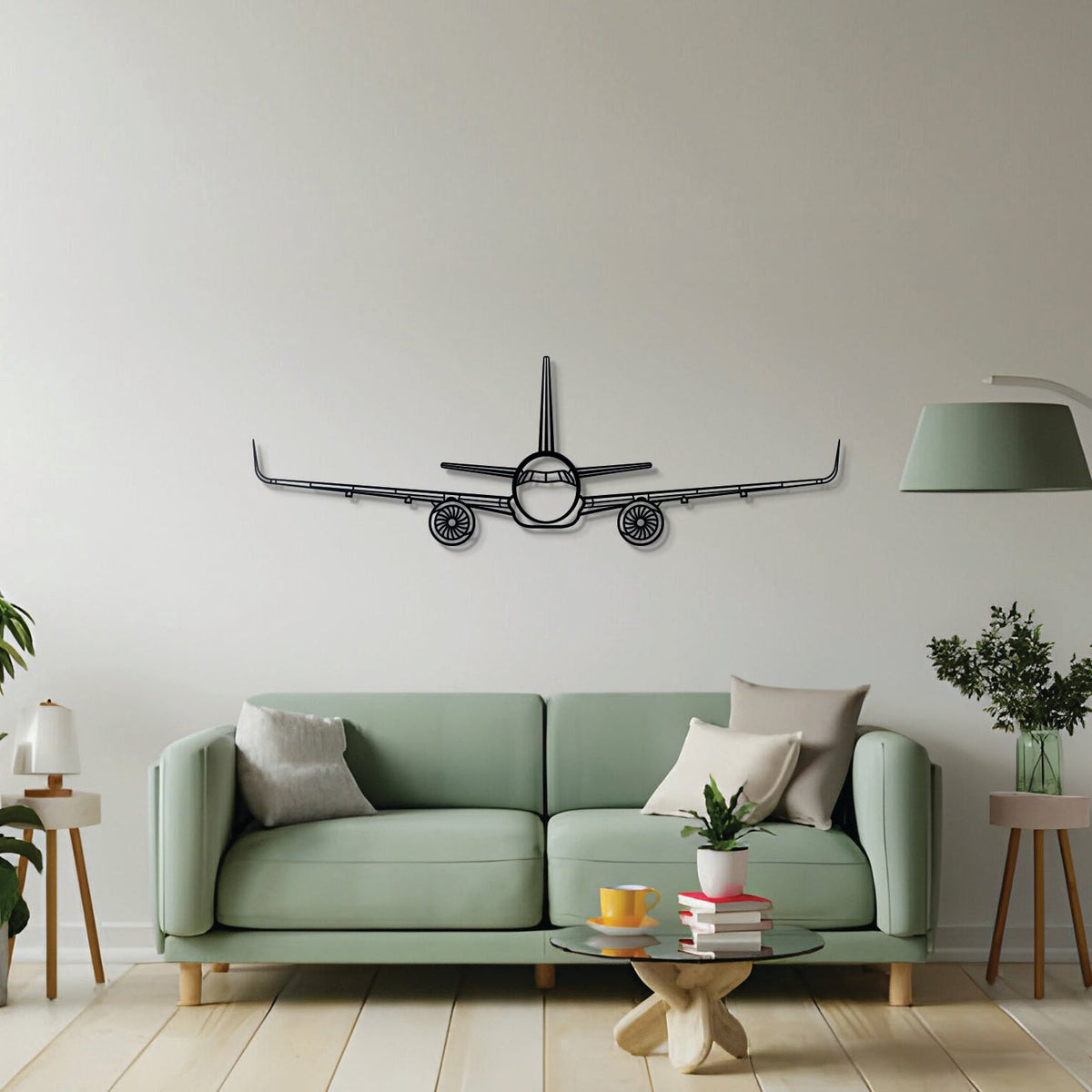 A321 airliner wall décor in textured powder-coated steel, ideal for aviation-themed interiors