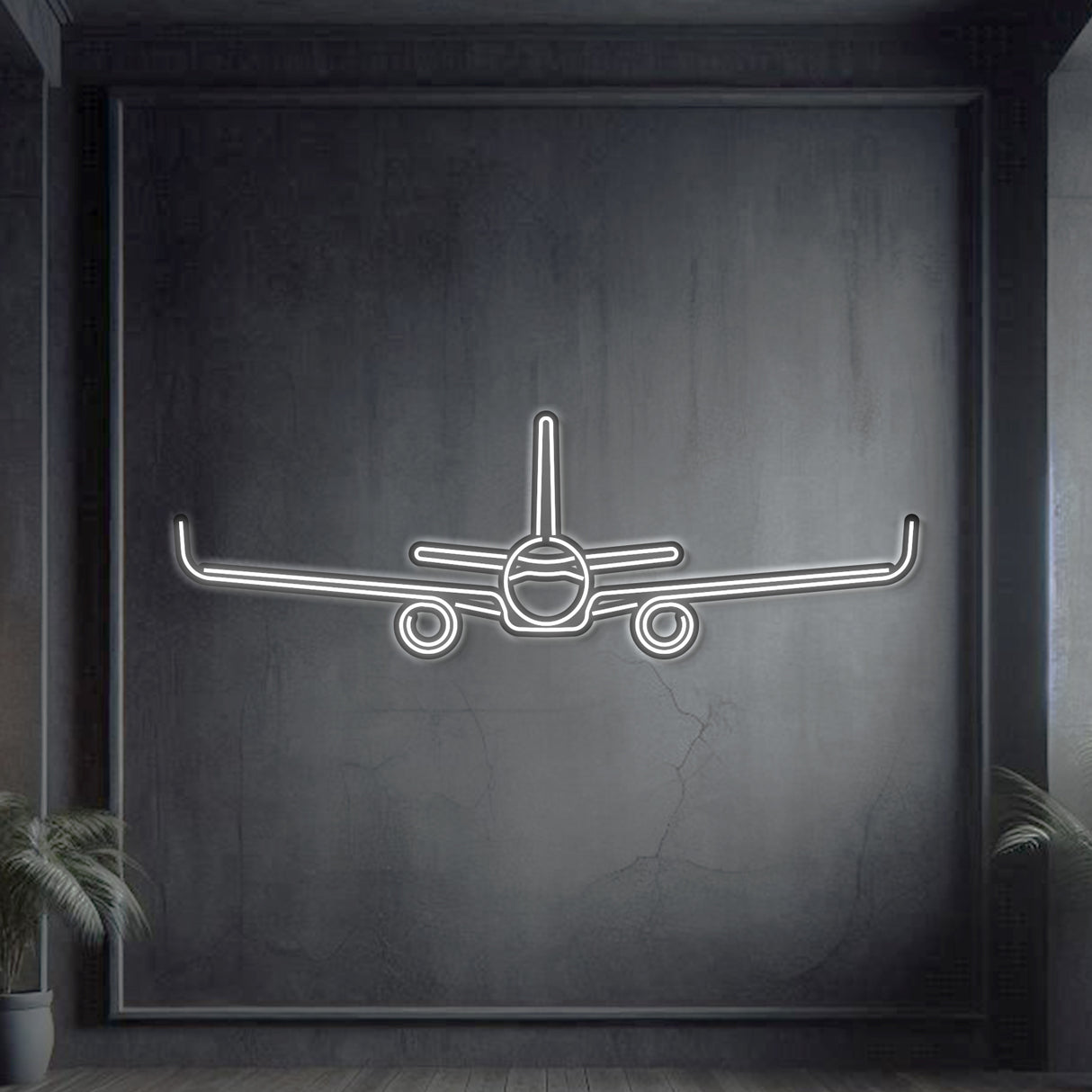 A321 neon airliner wall art, laser-cut 2 mm steel with matte powder coat and elegant floating 3D effect