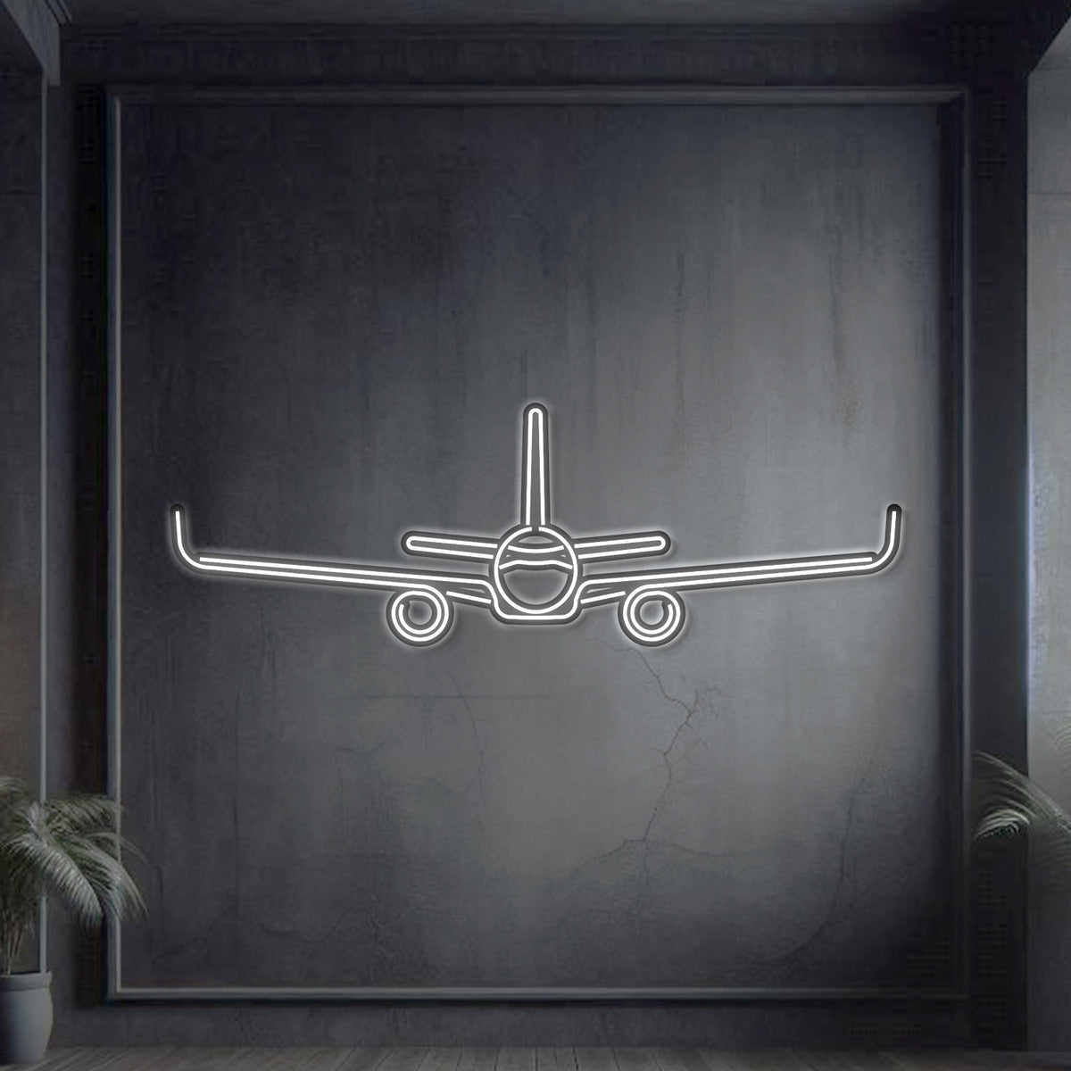A321 neon airliner wall art, laser-cut 2 mm steel with matte powder coat and elegant floating 3D effect