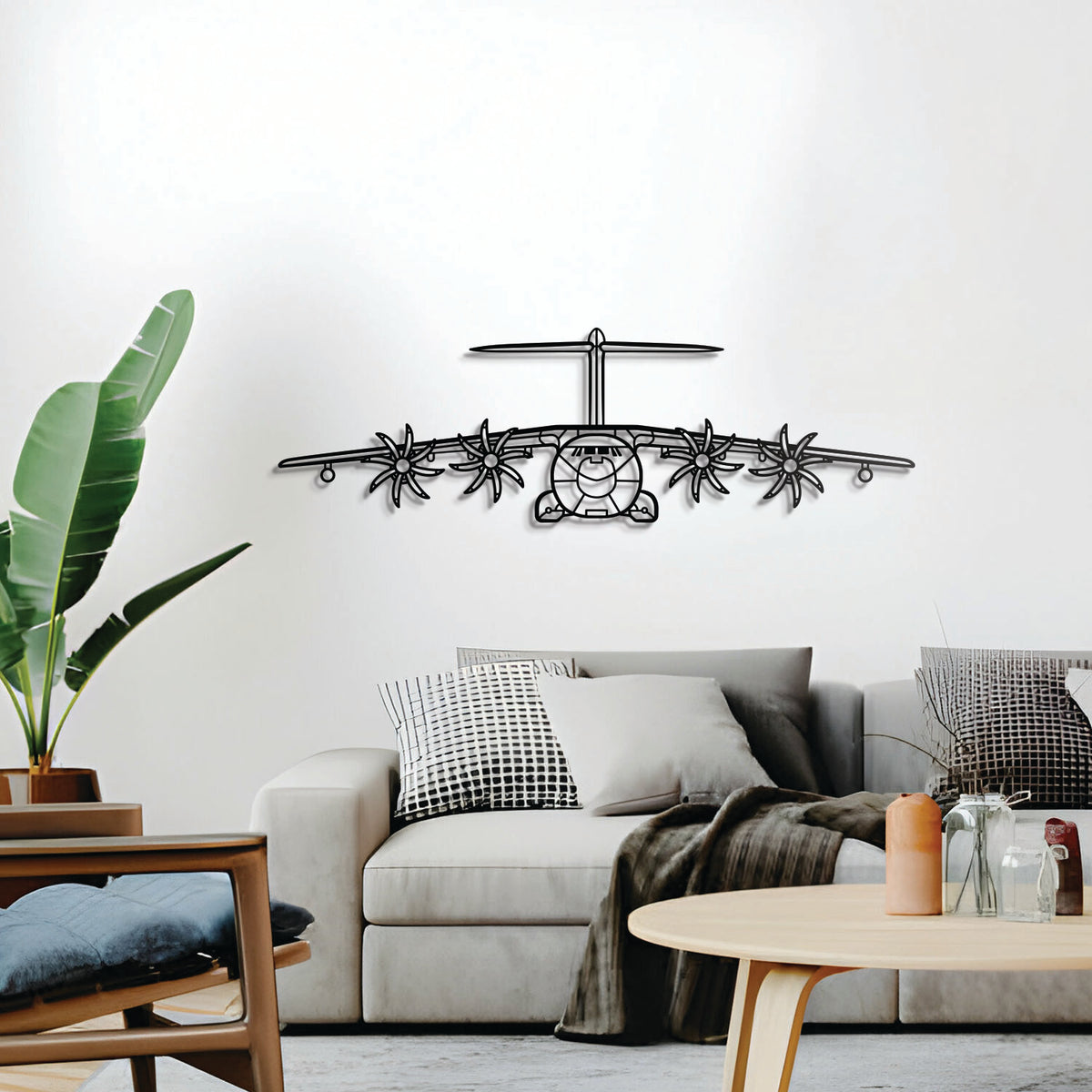 A400M Atlas front metal silhouette — sleek powder-coated steel aviation décor