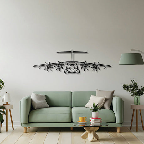 A400M Atlas military transport front profile in matte steel wall décor