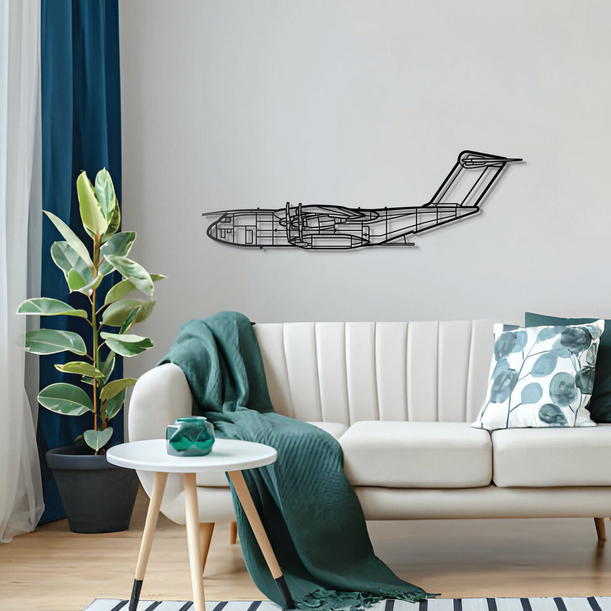 A400M Atlas military transport plane metal art, sleek modern décor for living space