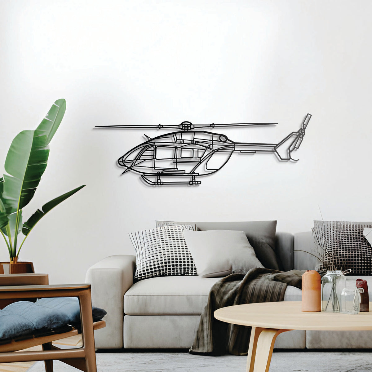 EC‑145 multi‑role helicopter 3D metal décor, floating 1 cm from wall, ready‑to‑hang centerpiece