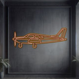 Archer LX neon aircraft wall decor, textured matte steel, raised 1 cm for floating 3D effect