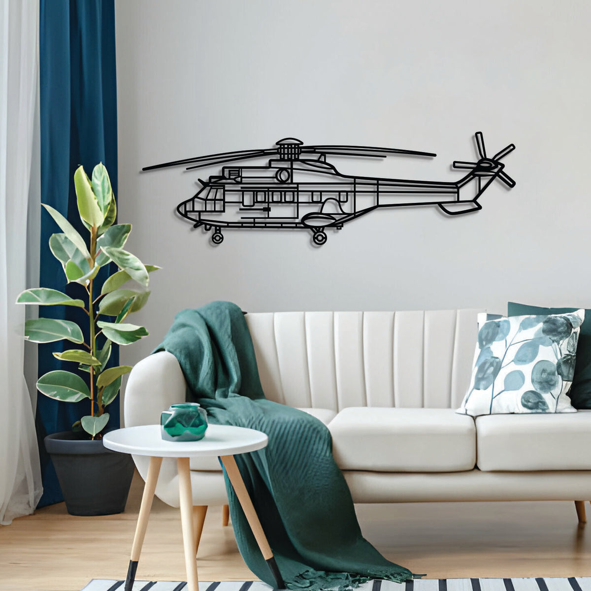Matte-finish AS332 Super Puma aircraft wall art, perfect aviation heritage gift for special occasions like housewarmings or birthdays