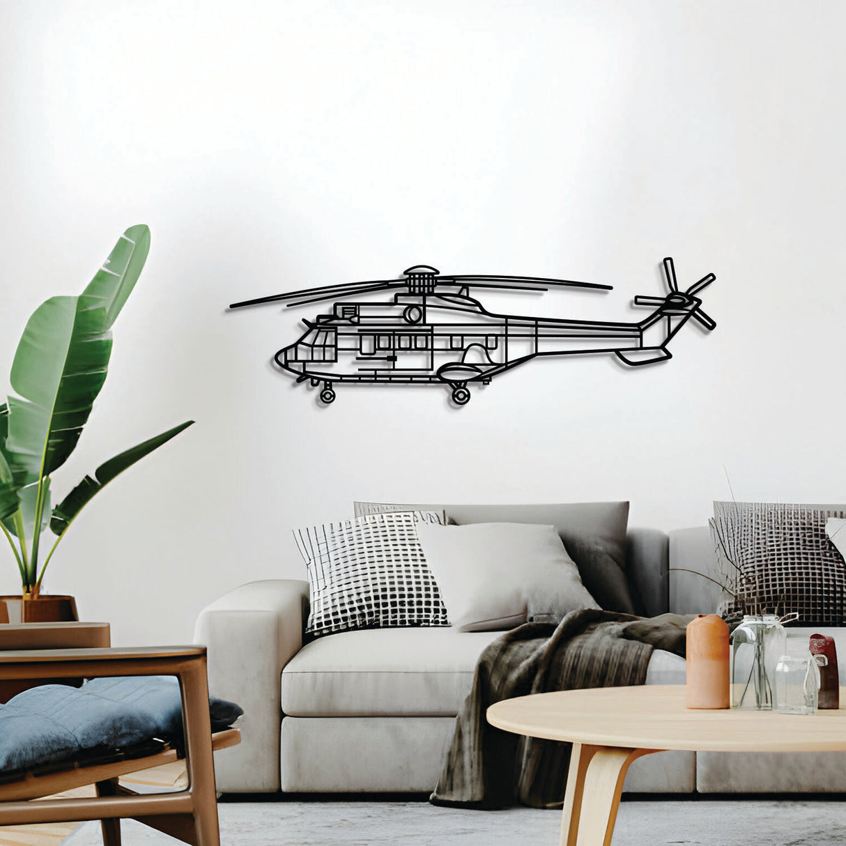 Navigate Craft AS332 Super Puma décor, ready-to-hang with elevation spacers, ideal avgeek gift for helicopter enthusiasts