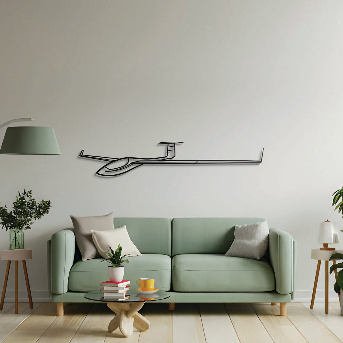 Aviation décor: ASW 27 metal wall art in matte steel with floating 3D effect—ideal for hangar or office
