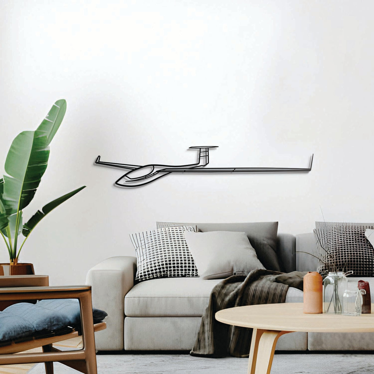 ASW 27 wall décor, textured matte steel elevated 1 cm for sleek floating aviation design