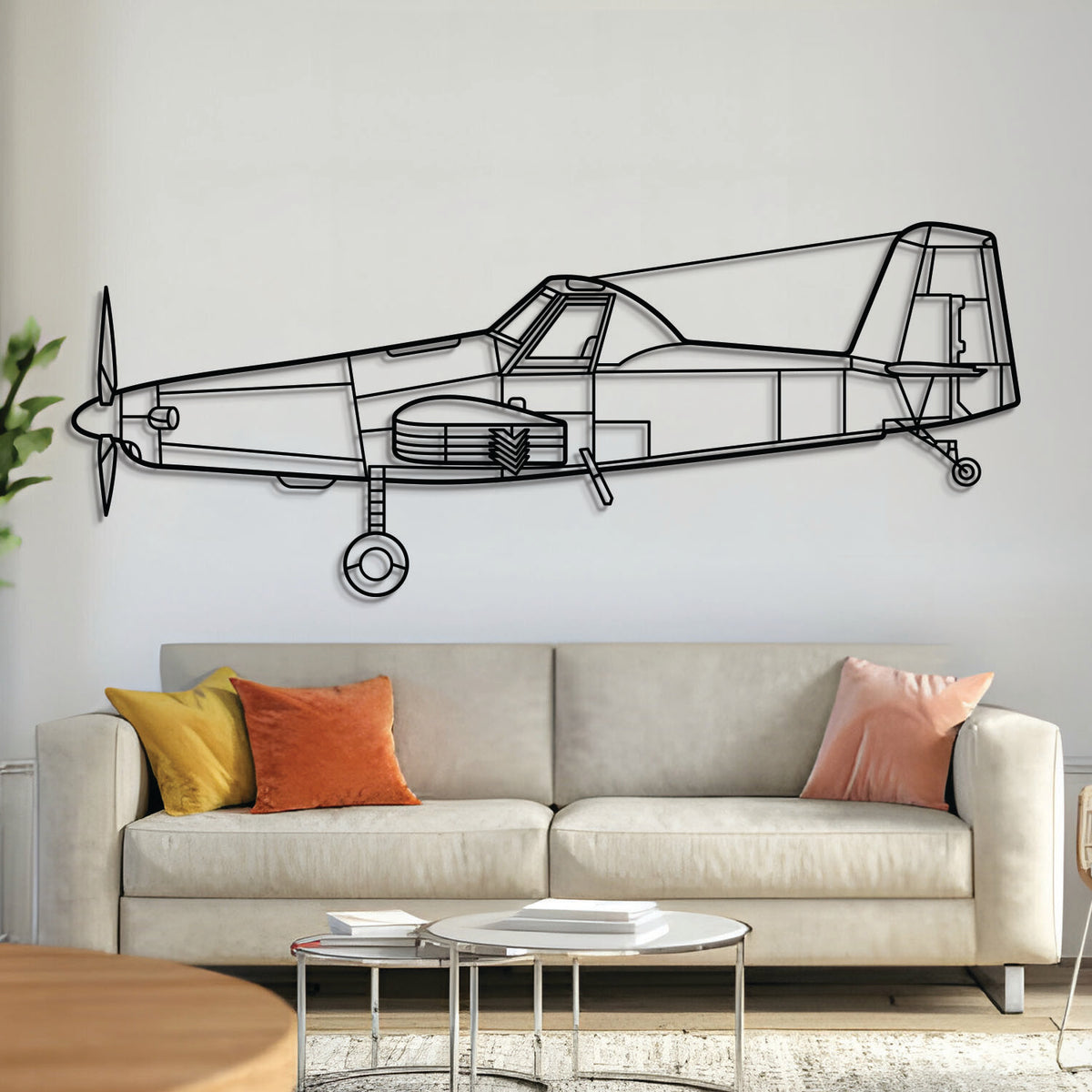 AT‑500 metal aircraft wall art, laser‑cut 2 mm steel with matte powder coat and floating 3D effect