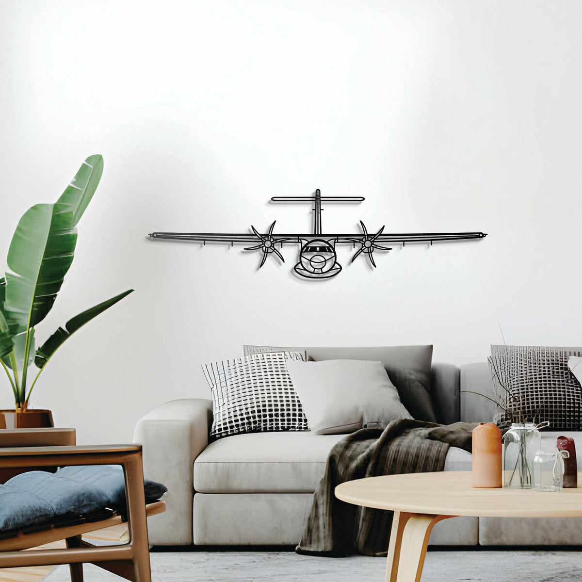 ATR 72‑600 silhouette wall décor – elevated 1 cm off the wall using elevation screws for a striking 3D shadow effect