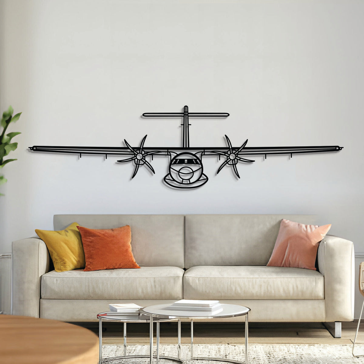 ATR 72‑600 front view metal wall art – laser‑cut 2 mm steel, textured matte powder‑coat finish, ready to hang