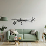 Aviation décor: S‑64 Skycrane metal wall art in matte steel with 3D floating effect for hangar or office