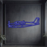 Neon-lit Beechcraft F33A silhouette in textured matte steel with floating neon frame for immersive 3D depth and elegant presence